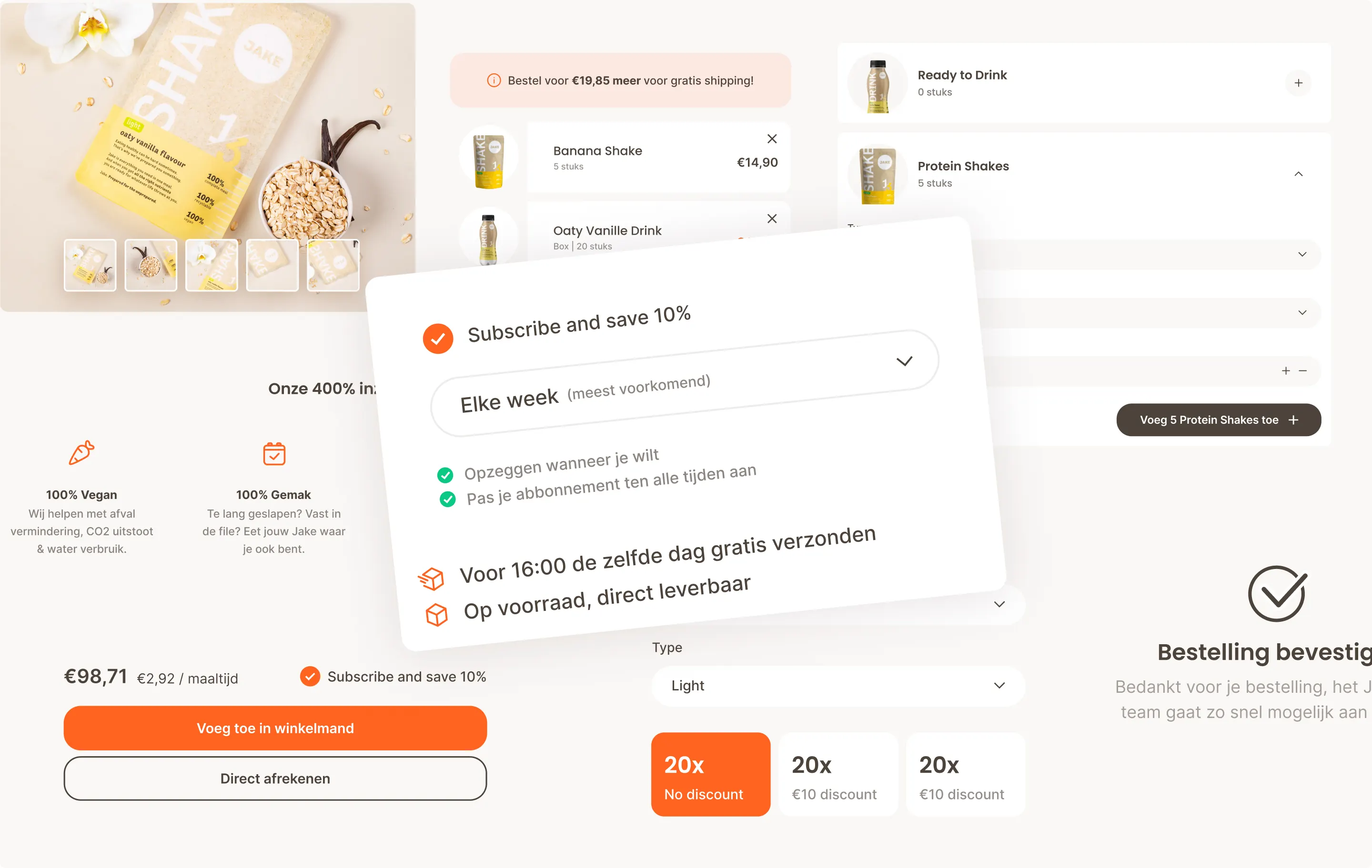 An overview of all subscription models we added to the Jakefood webshop