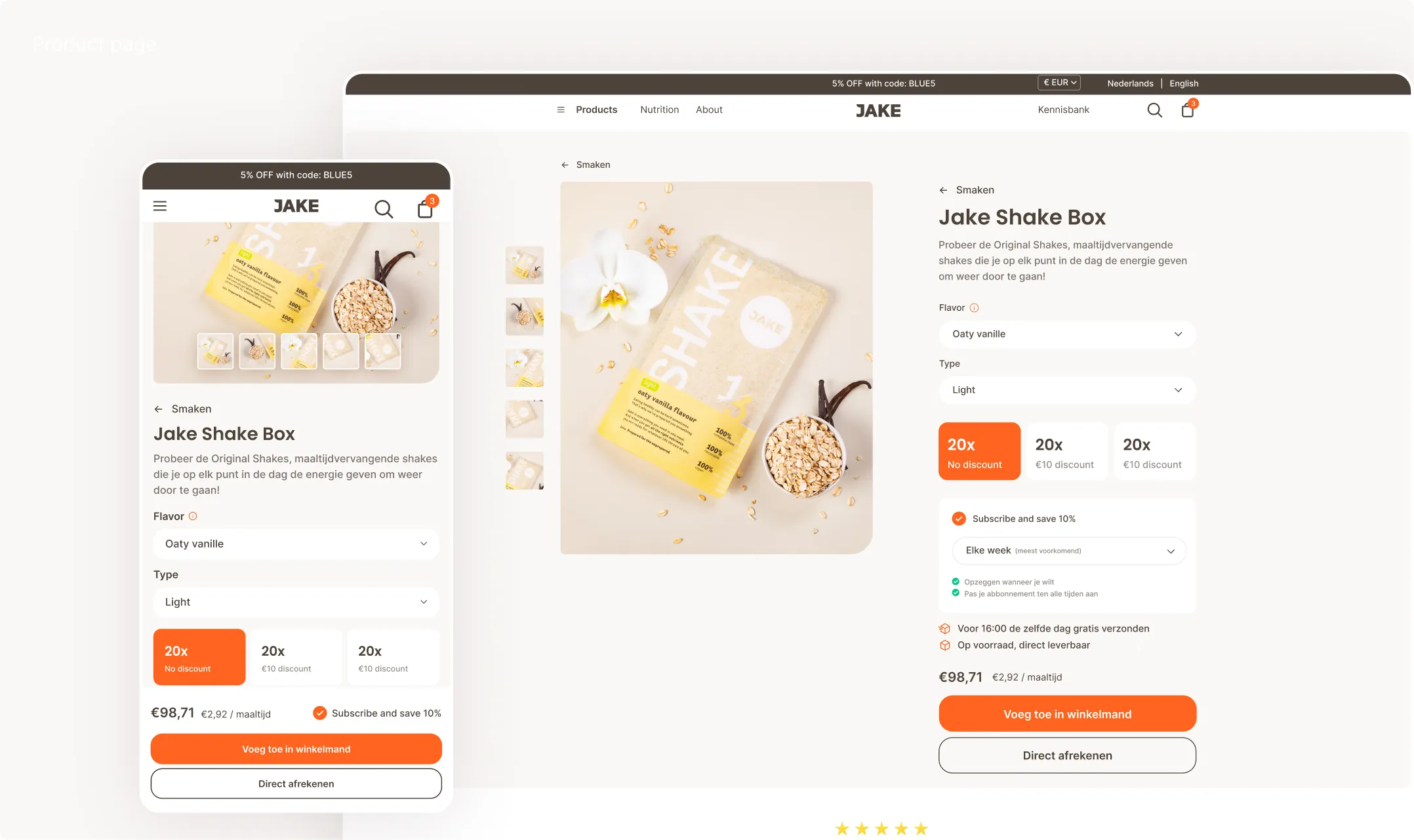 Jakefood product page showing the new subscription models