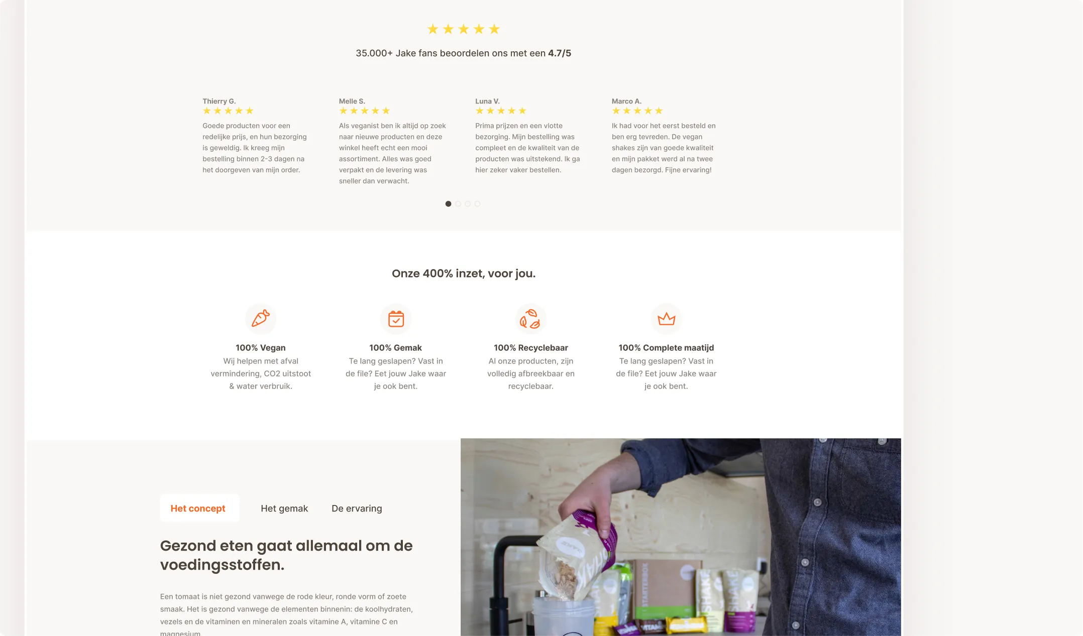 Jakefood sections showing the component-based system for building pages
