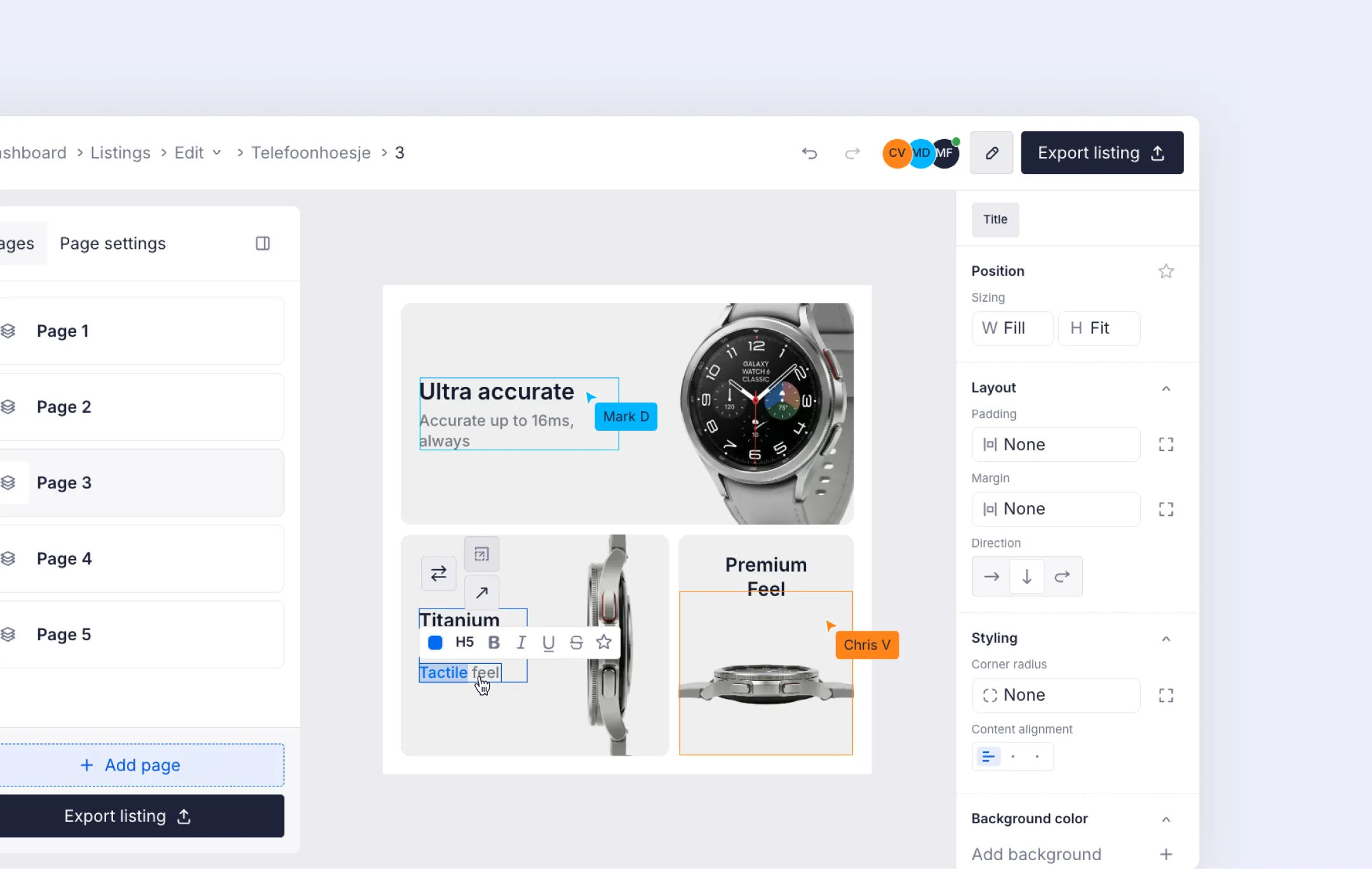 Image showing multiple users working on the same listing in real-time, with cursors visible