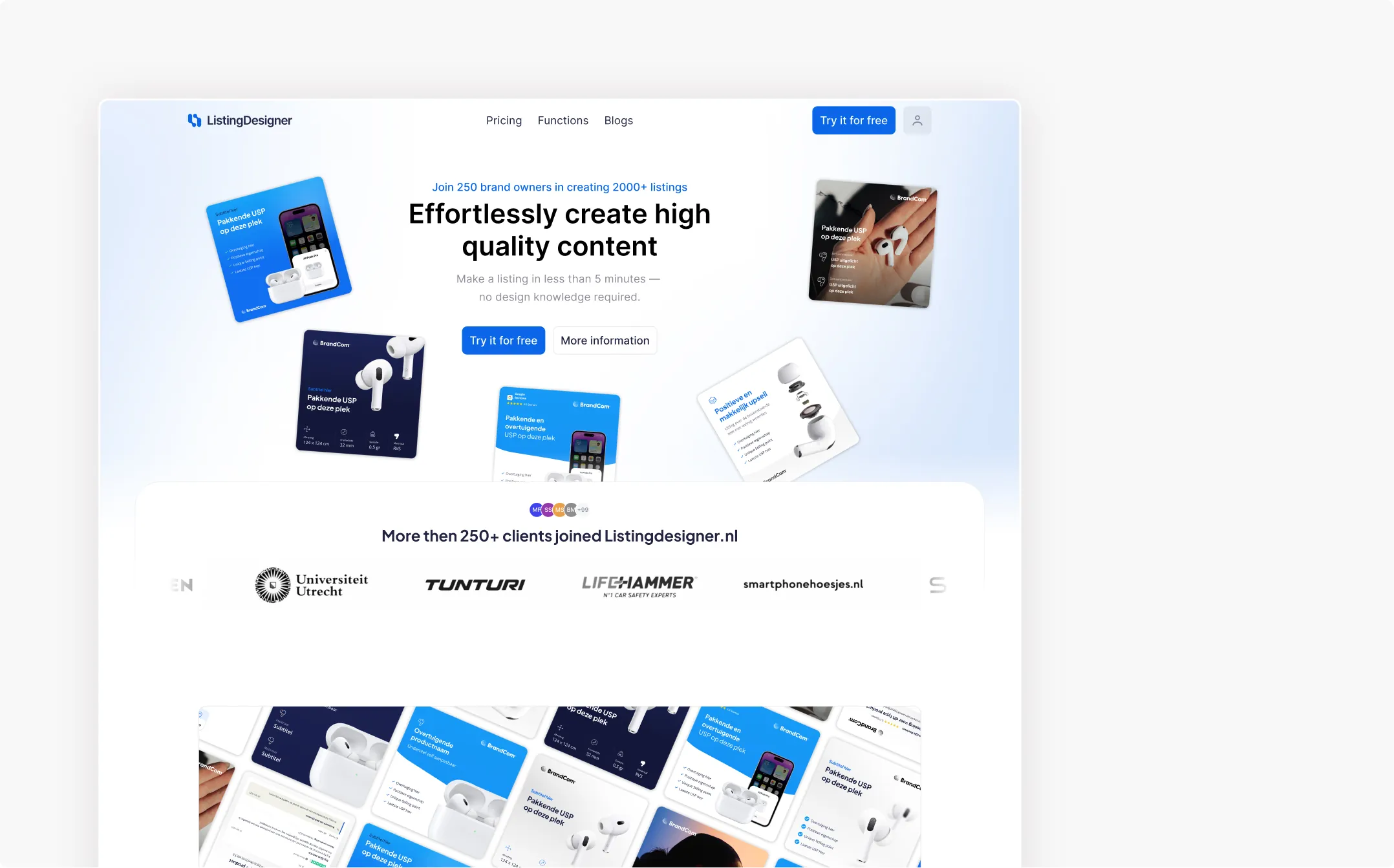 ListingDesigner desktop website landing page